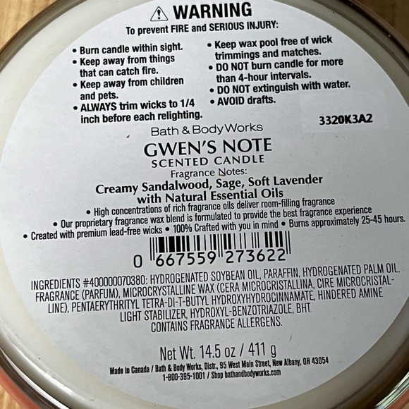 Bath & Body Works Gwen’s Note 3-Wick Candle - Picture 3 of 4